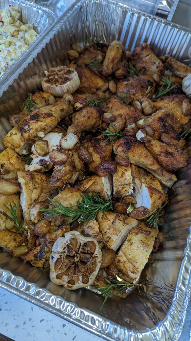 Roasted rosemary garlic chicken catering tray